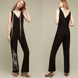 HD In Paris Womens One Piece Size 12 Black Tal Floral Embroidered Jumpsuit